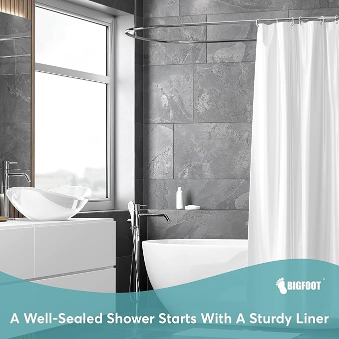 BigFoot Shower Curtain – 72 x 84 PEVA Premium Shower Curtain with Rustproof Metal Grommet and 3 Magnetic Weights – Odor Free and Compatible with Standard Showers, White