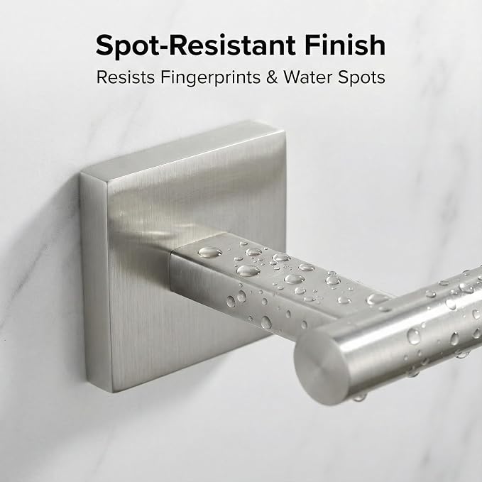 16 in 5-Piece Bathroom Hardware Set, Brushed Nickel | SUS304 stainless steel, towel bar, towel ring, toilet paper holder, 2 robe hooks, hidden screw mount