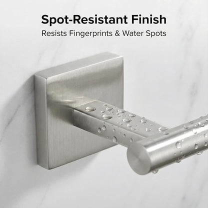 16 in 5-Piece Bathroom Hardware Set, Brushed Nickel | SUS304 stainless steel, towel bar, towel ring, toilet paper holder, 2 robe hooks, hidden screw mount