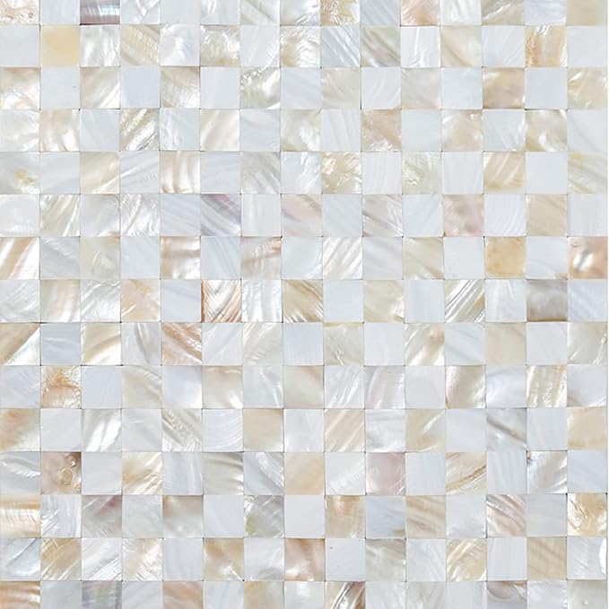 Peel and Stick Mother of Pearl Shell Backsplash Tiles, White & Natural | Waterproof self-adhesive mosaic tiles with 10 sq ft coverage for kitchen backsplash, bathroom walls and easy DIY installation