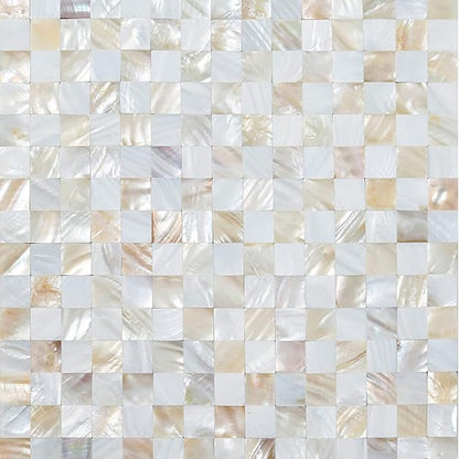 Peel and Stick Mother of Pearl Shell Backsplash Tiles, White & Natural | Waterproof self-adhesive mosaic tiles with 10 sq ft coverage for kitchen backsplash, bathroom walls and easy DIY installation
