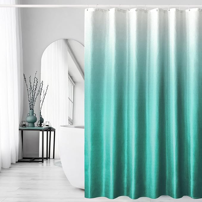 Teal Ombre Fabric Shower Curtain for Bath Decor, 72 x 72 | Teal Gradient Fabric Shower Curtain, Cloth-Textu Bathroom Curtains Shower Set, Water Repellent and Machine Washable