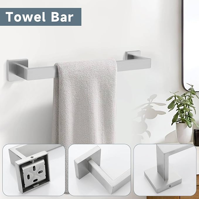 Brushed Nickel 10-Piece Bathroom Hardware Accessories Set-Towel Bar & Holder Set for Bathroom,SUS304 Stainless Steel Bathroom Accessories Set Wall Mounted,16-Inch