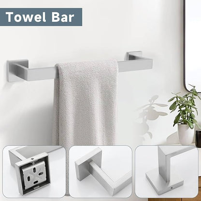 Brushed Nickel 10-Piece Bathroom Hardware Accessories Set-Towel Bar & Holder Set for Bathroom,SUS304 Stainless Steel Bathroom Accessories Set Wall Mounted,16-Inch