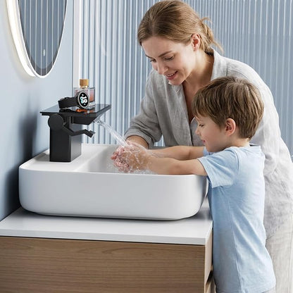 Bathroom Faucet with Storage Platform 4", 2-Hole, Matte Black | Bathroom Faucet, NSF Certified 4 Inch 2 Handle Basin Faucet, Widerspread Bathroom Sink Faucet
