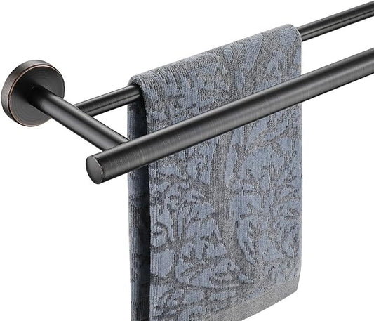 JQK Double Towel Bar Oil Rubbed Bronze, 19 Inch 304 Stainless Steel Thicken 0.8mm Towel Rack Bathroom, Towel Holder ORB Wall Mount, Useable Length 16 Inch, TB100L16-ORB