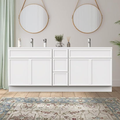 HomeBeyond 90 Inches Bathroom Vanity Base Cabinet Without Sink, Double Sink Top Sturdy Floor Mounted Cabinet with Door & Soft Closing Drawers, White, VA4139-2+VA4112-3