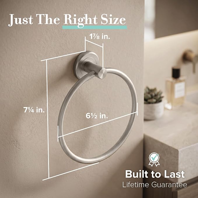 Gatco 4292 Latitude II Towel Ring | Modern Hand Towel Holder for Bathroom | Stylish Decorative Hardware, Heavy Duty Metal, EZ Ancor Mounting | Satin Nickel