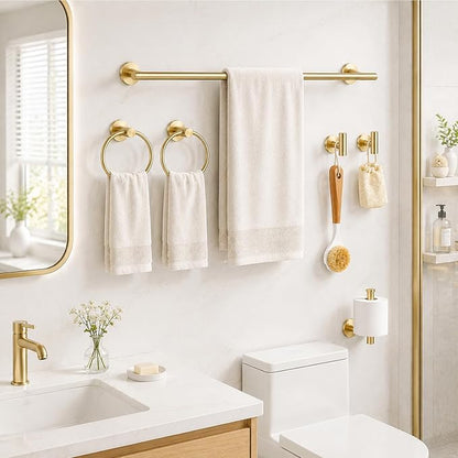 Brushed Gold Bathroom Accessories Set, 10 Pieces Gold Towel Bar Bathroom Hardware Set, 24 Inch Towel Racks for Bathroom, SUS304 Stainless Steel Bathroom Towel Holder Toilet Paper Holder Wall Mounted