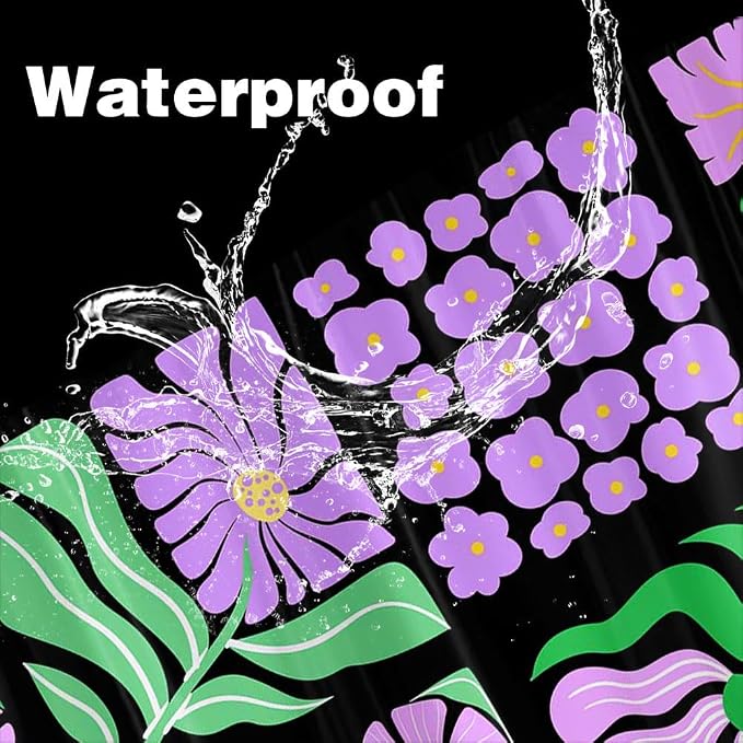 JAWO Purple Green Floral Shower Curtain for Women Girls, Vintage Abstract Boho Flower Bathroom Decor with Botanical Geometric Patterns, Retro Waterproof Fabric Shower Curtain Sets with Hooks, 70X70IN