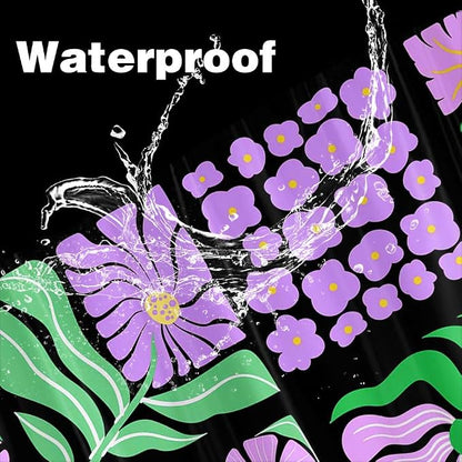 JAWO Purple Green Floral Shower Curtain for Women Girls, Vintage Abstract Boho Flower Bathroom Decor with Botanical Geometric Patterns, Retro Waterproof Fabric Shower Curtain Sets with Hooks, 70X70IN