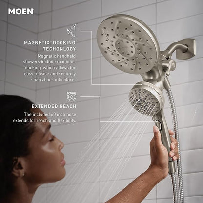 Moen Engage Magnetix 2-in-1 Combo Rain Showerhead with Detachable Handheld Shower Spray, Featuring Magnetic Docking System, Spot Resist Brushed Nickel, 26009SRN