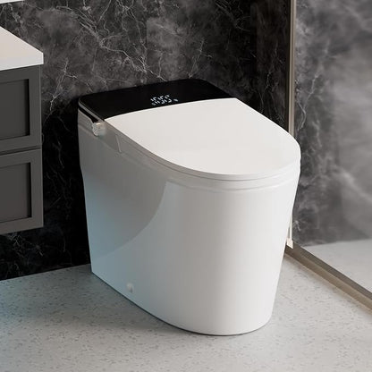 Smart Toilet with Bidet Built-In, Auto Flush, Auto Open/Close Lid, Foot Sensor, Heated Seat, Warm Water Wash, Warm Air Dryer, Deodorizer, Night Light, Remote Control (Black)