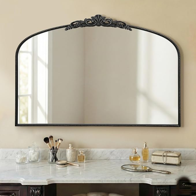 Micasso Large Vintage Black Mirror: 48"x33" Baroque Antique Wall Mirror | Traditional Ornate French Decorative Arched Mirror for Bedroom/Bathroom/Fireplace/Entryway/Hallway/Living Room/Dining Room