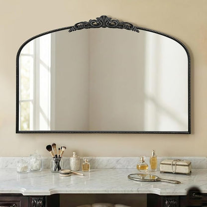 Micasso Large Vintage Black Mirror: 48"x33" Baroque Antique Wall Mirror | Traditional Ornate French Decorative Arched Mirror for Bedroom/Bathroom/Fireplace/Entryway/Hallway/Living Room/Dining Room