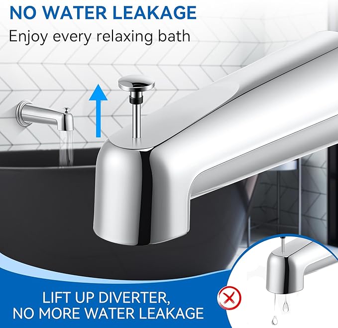Dreyoo 7 Inch Bathroom Tub Spout Compatible with Westbrass E531D-1F-62, Fits Wall Front Mount Tub Spout with Shower Diverter 1/2'' IPS Inside Thread Bathtub Faucet (Chrome)