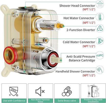 SR SUN RISE Shower Faucet - 10 Inch Multifunctional High Pressure Shower Head System with Handheld Shower Head Fixtures - Valve Included - Polished Chrome