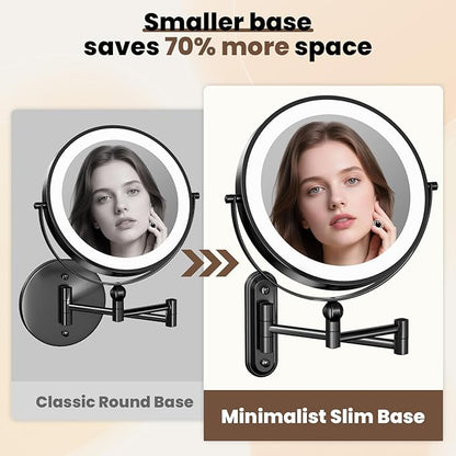 9" Wall Mounted LED Lighted Makeup Vanity Mirror - 4000mAh Rechargeable Double Sided 1X/30X Magnifying Mirror, 3 Color Lights Touch Dimmable, Height Adjustable Extended Arm 360° Swivel Bathroom Mirror