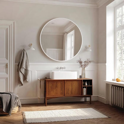 Big Wall Mirror 42 inch, White Bathroom Mirror, Matte Metal Frame | Matte White Metal Frame, High Definition Mirror, Rust-resistant, Circle Mirrors for Living Room, Bedroom, Dressing Room