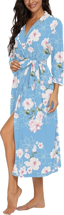 VINTATRE Women Kimono Robes Long Knit Bathrobe Lightweight Soft Knit Sleepwear V-neck Casual Ladies Loungewear