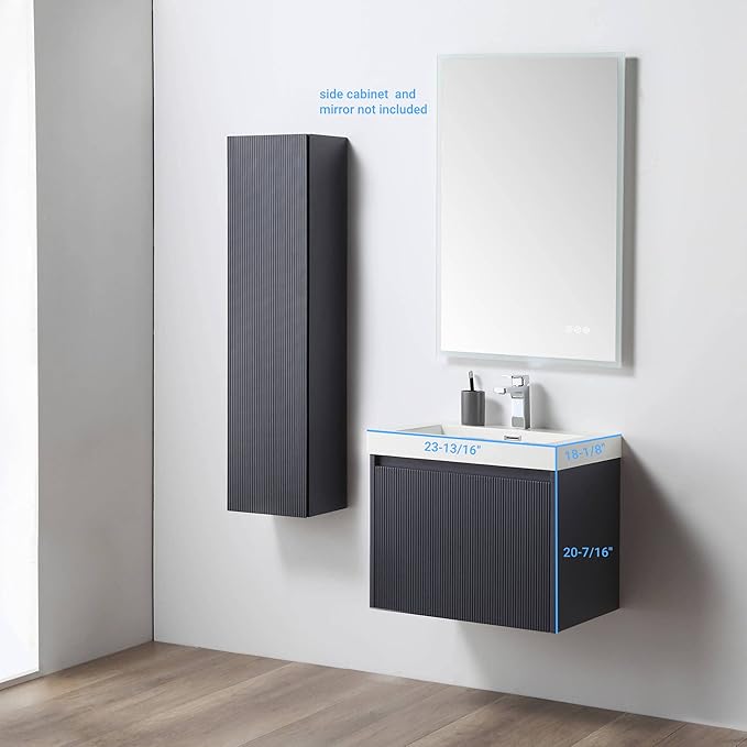 Blossom 24 Inch Bathroom Vanity with Sink | All Wood Wall Mounted Floating Bathroom Vanity Cabinet | Soft-Close Drawer | Modern Minimalist Style Vanities (24" w/Acrylic Sink, Night Blue)