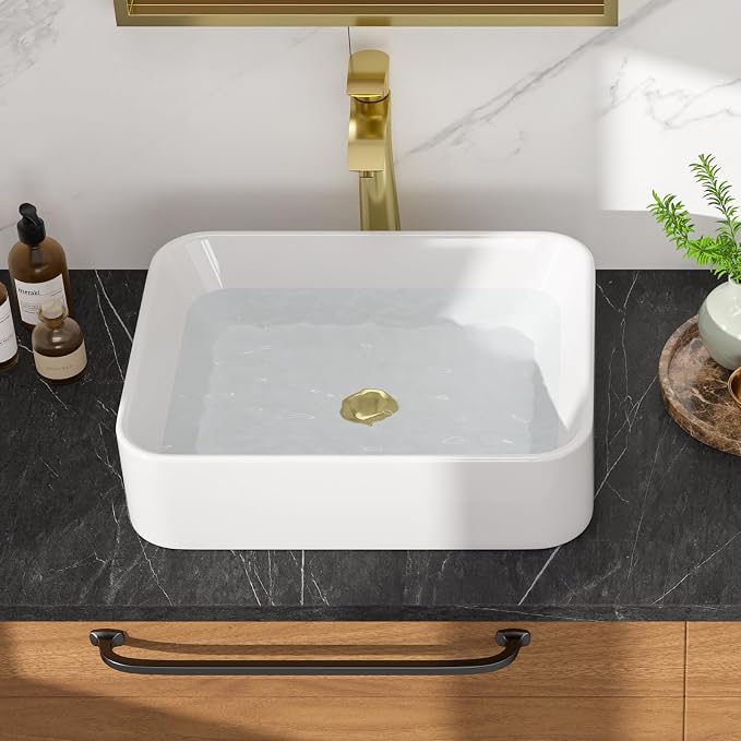 Bathroom Vessel Sink 19"x15" Rectangle Bathroom Sink Above Counter | White Ceramic Porcelain Vessel Sinks Modern Countertop Bathroom Art Basin