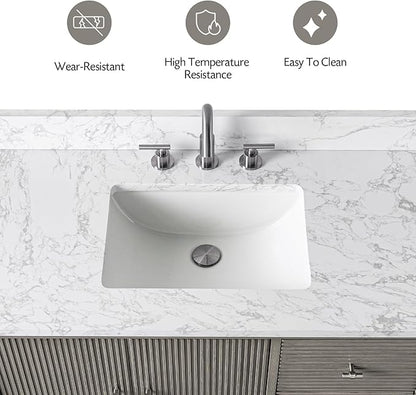 Vanity Art 42" Bathroom Vanity with Single Sink & Arabescato White Engineered Stone Top, Vanity Cabinet with Soft Closing Door, Solid Wood Frame, Golden Brushed Handles, Driftwood Gray VA8142-DG-GB