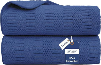JML Microfiber Bath Towels, 2 Pack, 27x55 in, Navy | Soft, Super Absorbent, Quick Dry, Lint-Free, Lightweight Bathroom Towel with Hanging Loop for Daily Use