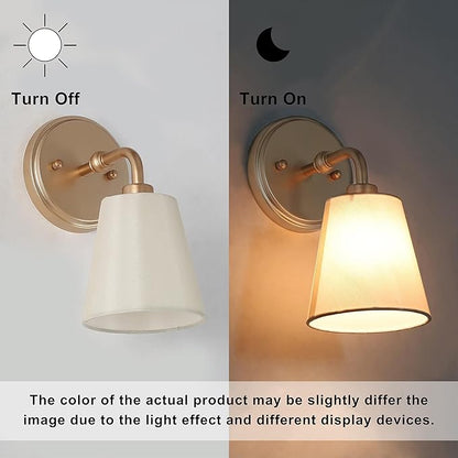 Gold Wall Sconce, Modern 1-Light Sconces Wall Lighting with Fabric Shade for Bathroom, Bedroom, Kitchen and Living Room