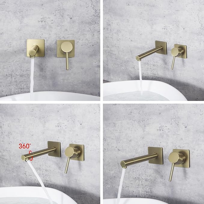 BiaoTeng Concealed Faucets for Bathroom Sinks Single Handle Hot and Cold Bathroom Vanity for Wall Mounted Faucet Single Handle Brass Grey