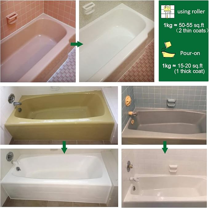 NADAMOO Tub and Tile Refinishing Kit (3kg / 105 oz, with tools, White), DIY Bathtub Sink Countertop Paint Resurface Kit for Bathroom Kitchen Porcelain Fiberglass, Semi-gloss