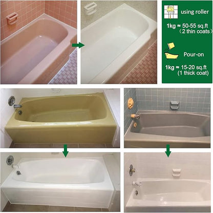 NADAMOO Tub and Tile Refinishing Kit (1kg / 35 oz, with tools), Bathtub Sink Countertop DIY Paint Kit for Bathroom Kitchen Porcelain Fiberglass, Semi-gloss White Coat