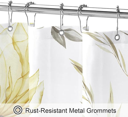 Litabel Extra Long Boho Watercolor Floral Shower Curtain 72 x 84, Yellow Painting Style Flower Shower Curtains for Chic Elegant Bathroom, Artistic XL Modern Fabric Cloth Shower Curtain