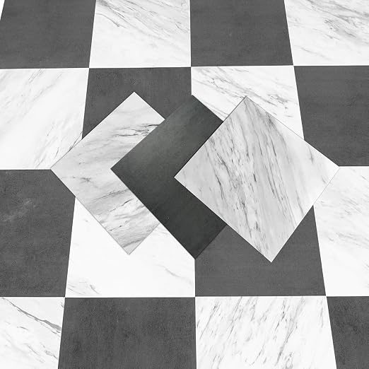 Art3dwallpanels Peel and Stick Floor Tiles 30 Pack 12x12 in Black and White | Peel and Stick, Self Adhesive, Waterproof Vinyl Flooring, Marble Pattern, for Kitchen, Dining Room, Bedrooms, Cover 30 Sq. Ft