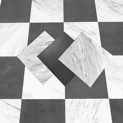 Art3dwallpanels Peel and Stick Floor Tiles 30 Pack 12x12 in Black and White | Peel and Stick, Self Adhesive, Waterproof Vinyl Flooring, Marble Pattern, for Kitchen, Dining Room, Bedrooms, Cover 30 Sq. Ft
