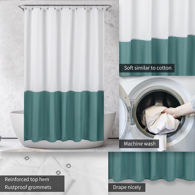 ALYVIA SPRING Waterproof Fabric Shower Curtain or Liner White/Teal, 72x72 | 3 Magnets, Soft Cloth & Hotel Quality, Machine Washable, Light-Weight, Standard Size