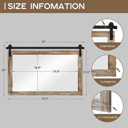 COGOOD Farmhouse Bathroom Mirrors for Over Sink - 26 x 41 Striped Brown | Rustic Barn Door Wood Framed Vanity Mirror for Entryway, Living Room, Bedroom, Dresser Wall Decor
