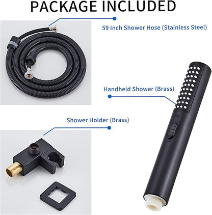 Handheld Shower Head，High Pressure Shower Head,Water Saving Detachable Shower Wand with Solid Brass Body and 5 ft Flexible Hose, Easy to Clean and Durable (Cylinder Head)