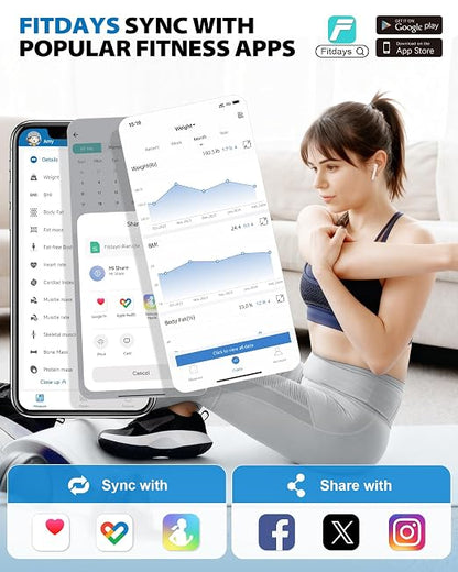 ABLEGRID Smart Body Fat Scale, Rechargeable Digital Bathroom Scale for Body Weight, Gradient Trends and Difference in Change Display, 22 Body Metrics, BMI, Muscle Mass, Heart Rate, Water Weight, 400lb