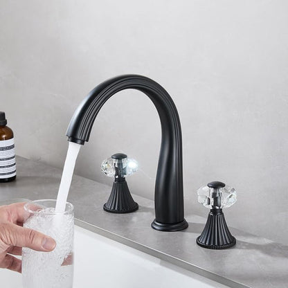 Bathroom Faucets 3 Hole, Sink Faucet 3 Hole with Crystal Knobs, White Gold Bathroom Sink Vanity Vintage Taps with Supply Hoses, Three Hole Vessel Bathroom Faucets,llaves para lavamanos de baño