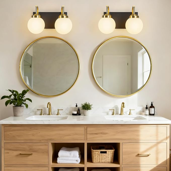 2 Lights Bathroom Vanity Light Fixtures Over Mirror Modern Sand Black Gold Wall Sconce Vanity Light for Bathroom Lighting