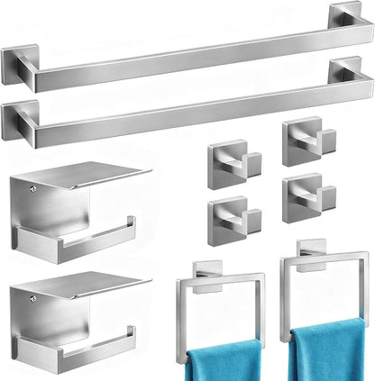 STWWO 10-Piece Bathroom Accessories Hardware Set Brushed Nickel | 24 inch Towel Bar, Stainless Steel Towel Racks for Bathroom, Bath Towel Bar Set Wall Mounted