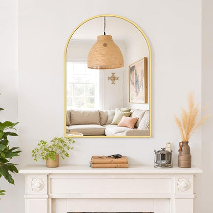 Arched Wall Mirror 30x20 Inch Gold Bathroom Vanity Mirror with Metal Frame | Modern Arch Mirror for Bedroom, Living Room, Entryway, Wall Mounted Decorative Mirror