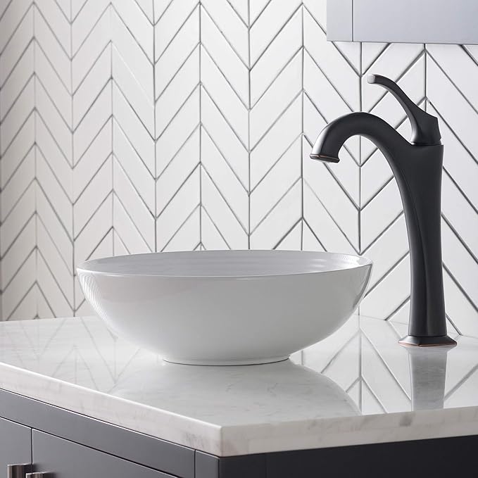 KRAUS Viva™ Round White Porcelain Ceramic Vessel Bathroom Sink, 13 in. D x 4 3/8 in. H, KCV-204GWH