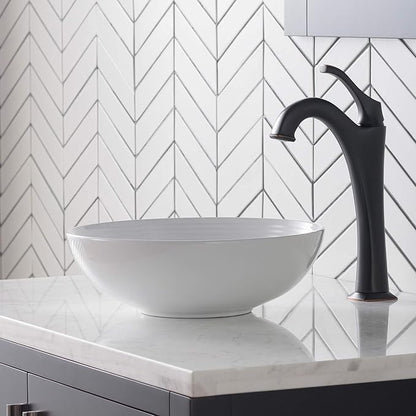 KRAUS Viva™ Round White Porcelain Ceramic Vessel Bathroom Sink, 13 in. D x 4 3/8 in. H, KCV-204GWH