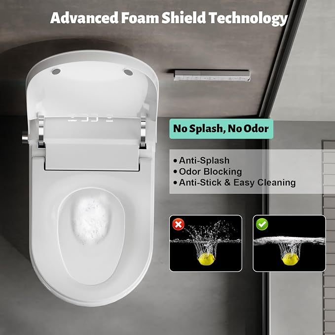Smart Toilet with Bidet Built in, Dual Flush, Foam Shield, Manual Lid | Night Light, Heated Seat, Foot Sensor Flush, UV Self Clean, Instant Warm Water, Tankless Elongated Toilet, ADA for Bathroom