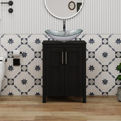 YOURLITE 24" Bathroom Vanity with Sink, White Bathroom Vanity and Sink Combo with Faucet & Pop Up Drain Set,Traditional Vanity with Blue Glass Boat Bathroom Sink