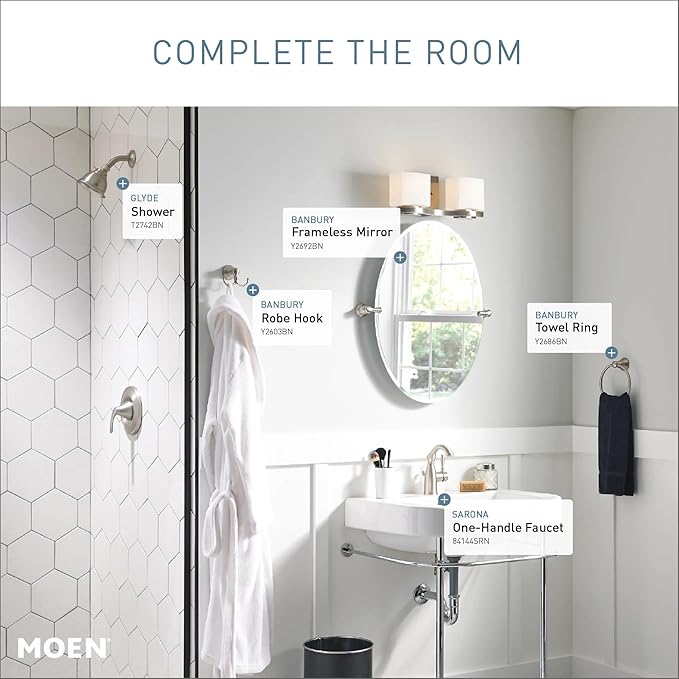 Moen Sarona Spot Resist Brushed Nickel One-Handle Single Hole Rustic Farmhouse Bathroom Sink Faucet with Optional Deckplate, 84144SRN