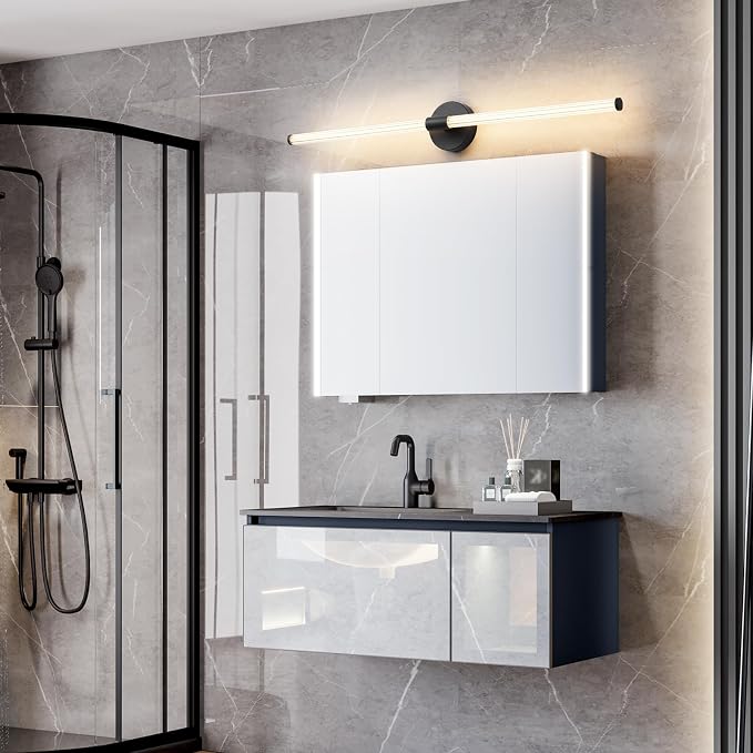 Bathroom Vanity Lights 39" Long LED Vanity Light Bar Black | 360° Bright Bathroom Lights, Dimmable Vanity Light, Hardwired Wall Light 3000K Warm White for Mirror