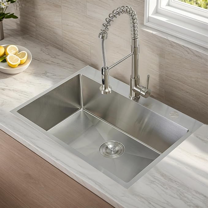Comllen 33 x 22 inch Drop in Kitchen Sink, 33 inch Topmount Stainless Steel Sink, 18 Gauge T304 Single Bowl Kitchen With Strainer